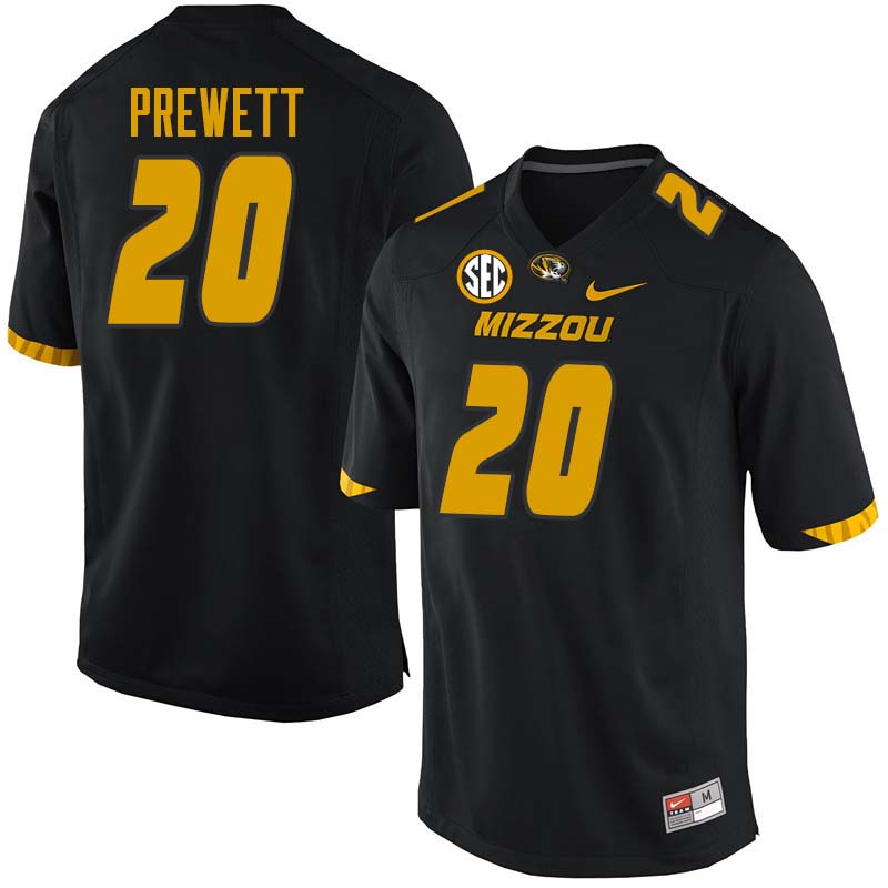 Men #20 Kaleb Prewett Missouri Tigers College Football Jerseys Sale-Black